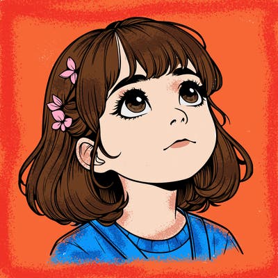 realistic girl looking up