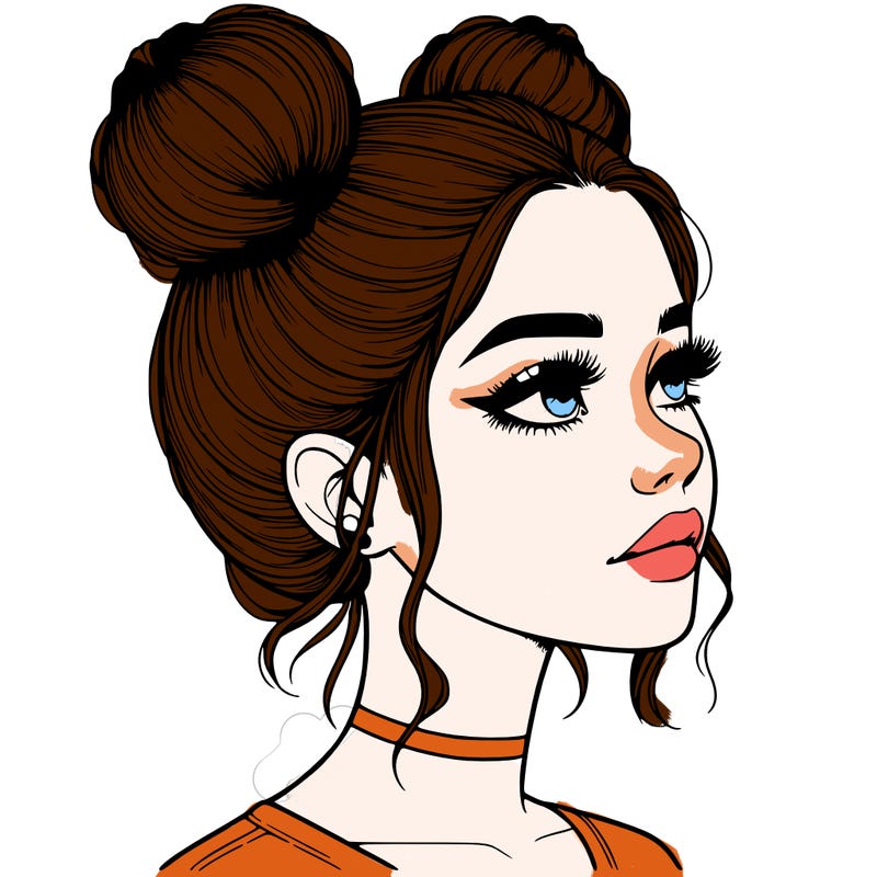 realistic girl with buns on the top of her head