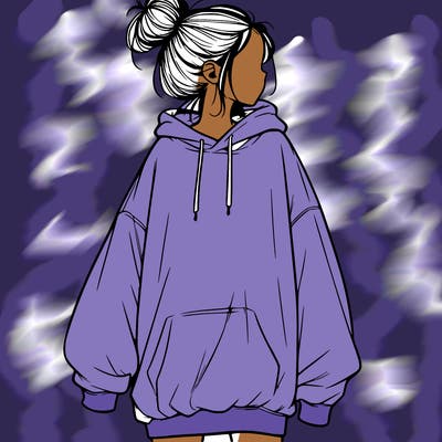realistic girl with a oversized sweatshirt on and a bun