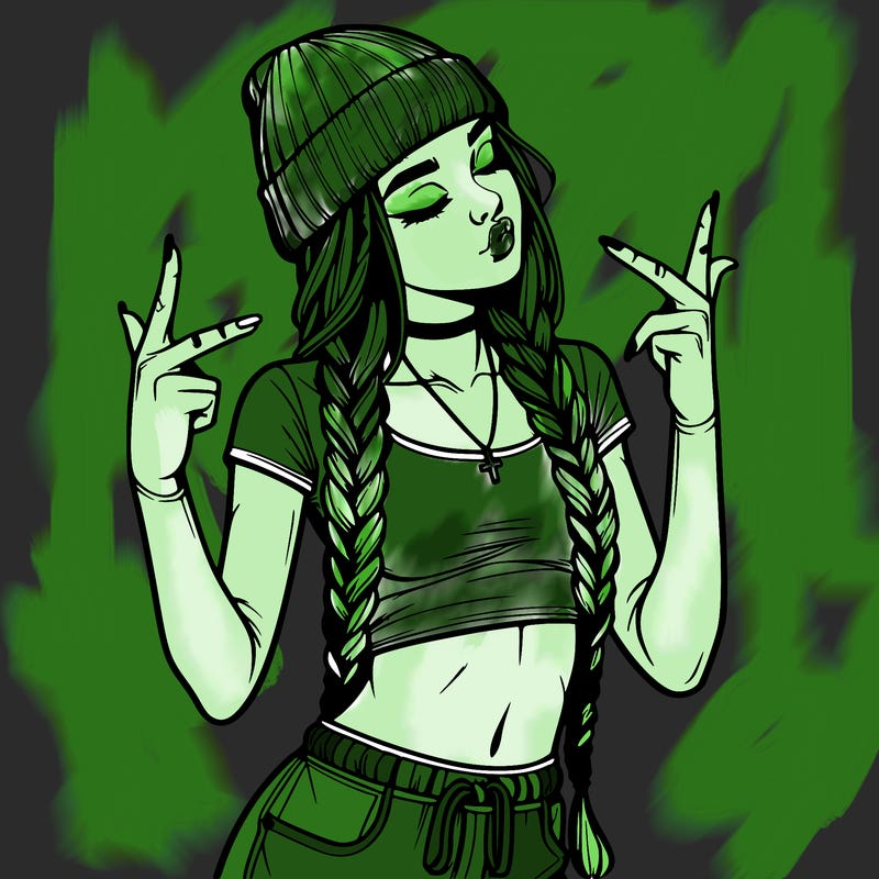 realistic teenage girl with braids and a beanie and crop top doing 🫶🏼