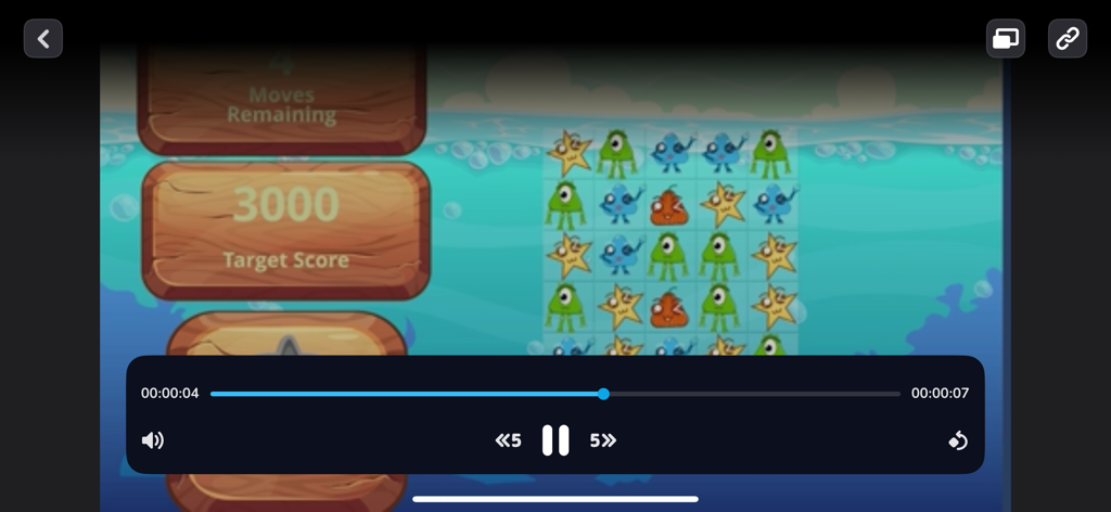 Live Aware: Mobile Streaming - A video player interface showing a recorded mobile game playtest with playback controls and progress bar