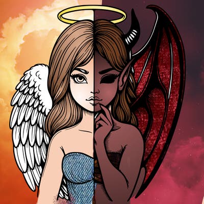 realistic angel half demon