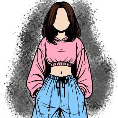 realistic girl faceless with baggy pants and a crop top