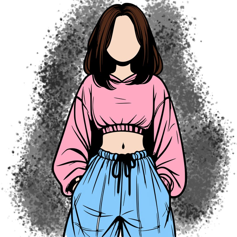 realistic girl faceless with baggy pants and a crop top