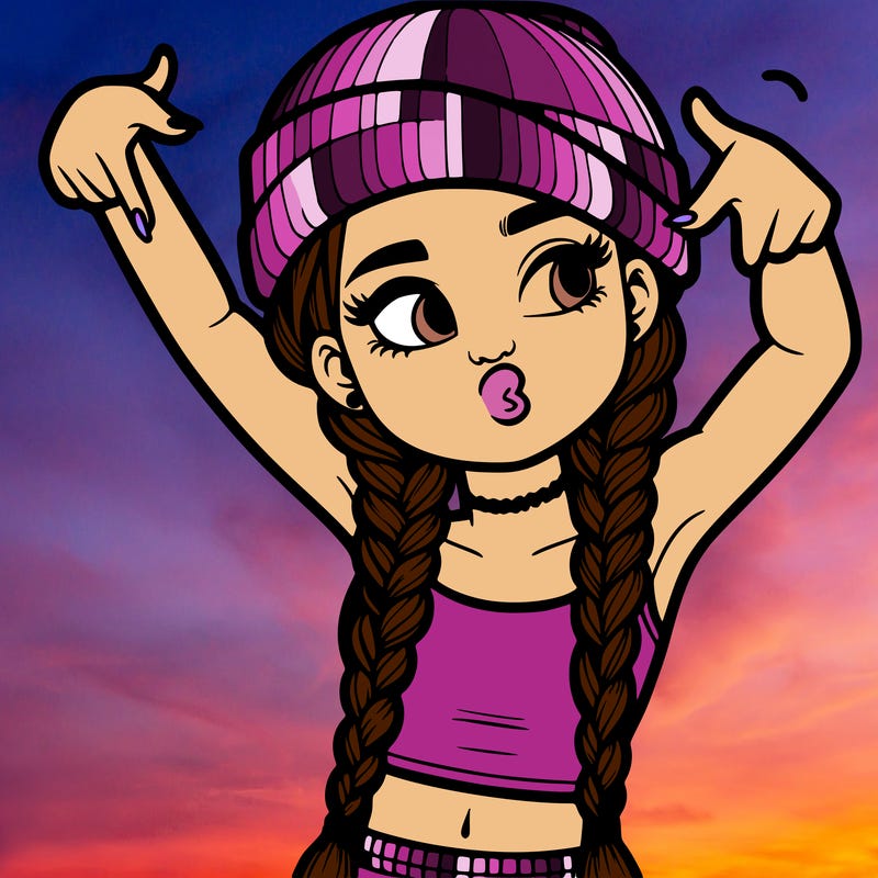 realistic teenage girl with braids and a beanie and crop top doing 🫶🏼