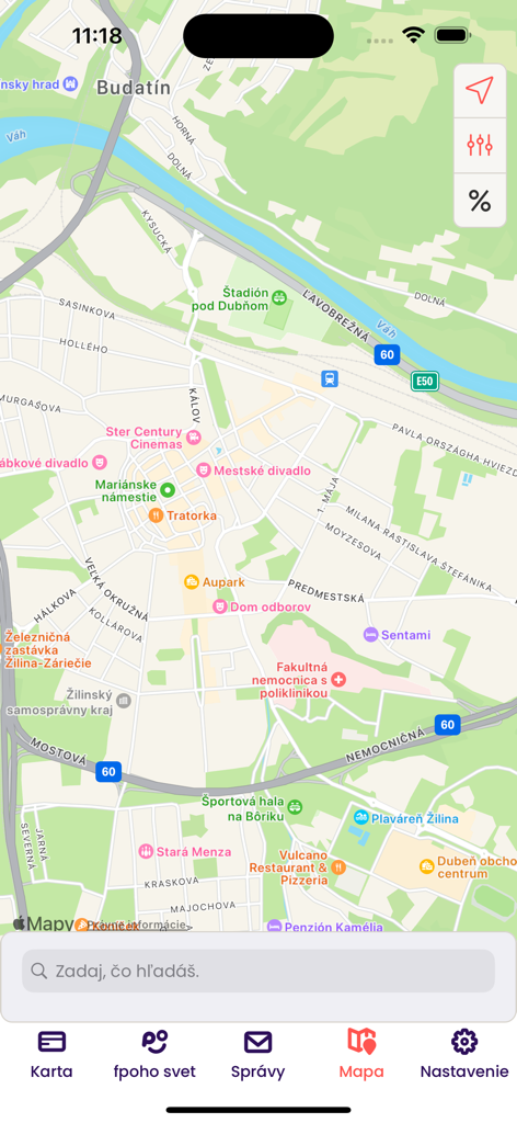 Map view in the fpoho app showing nearby restaurants and shops where employee benefits can be used