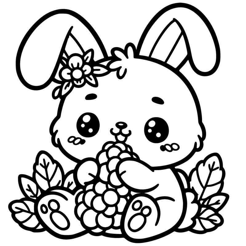 cute bunny eating raspberries