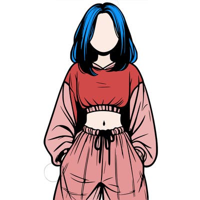 realistic girl faceless with baggy pants and a crop top