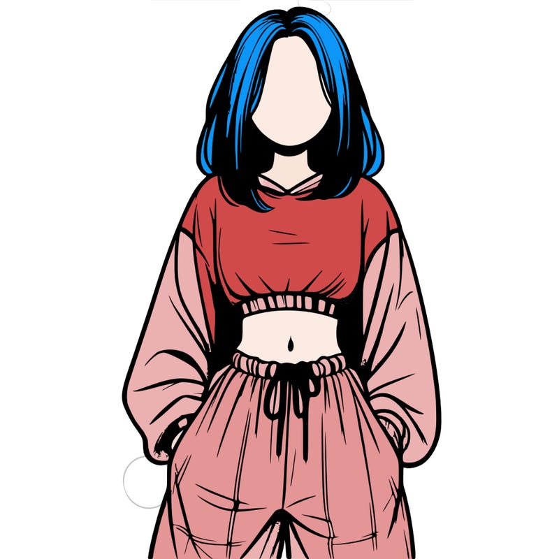 realistic girl faceless with baggy pants and a crop top