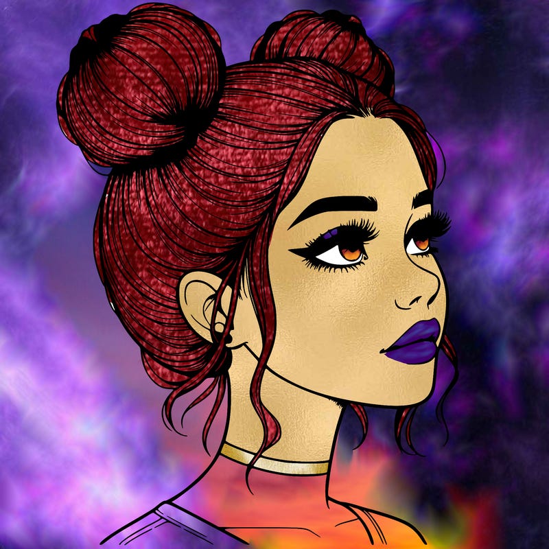 realistic girl with buns on the top of her head