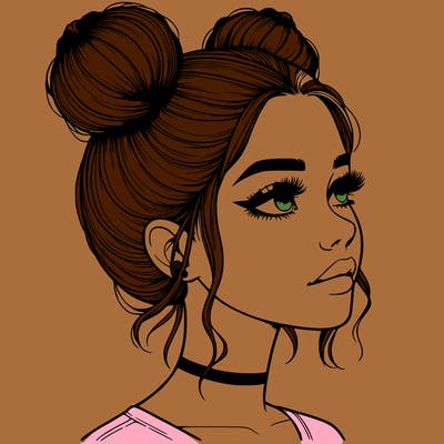 realistic girl with buns on the top of her head
