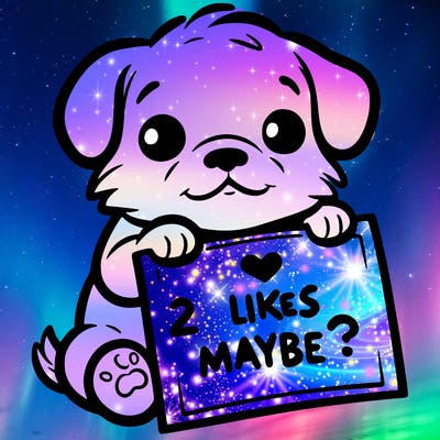 a puppy holding a sign that says 2 likes maybe?