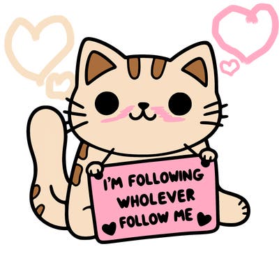 cat with a sign that says i’m following whoever follows me