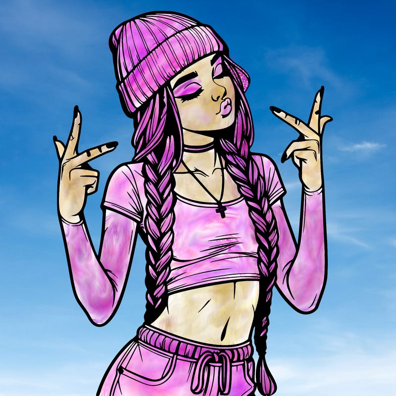 realistic teenage girl with braids and a beanie and crop top doing 🫶🏼