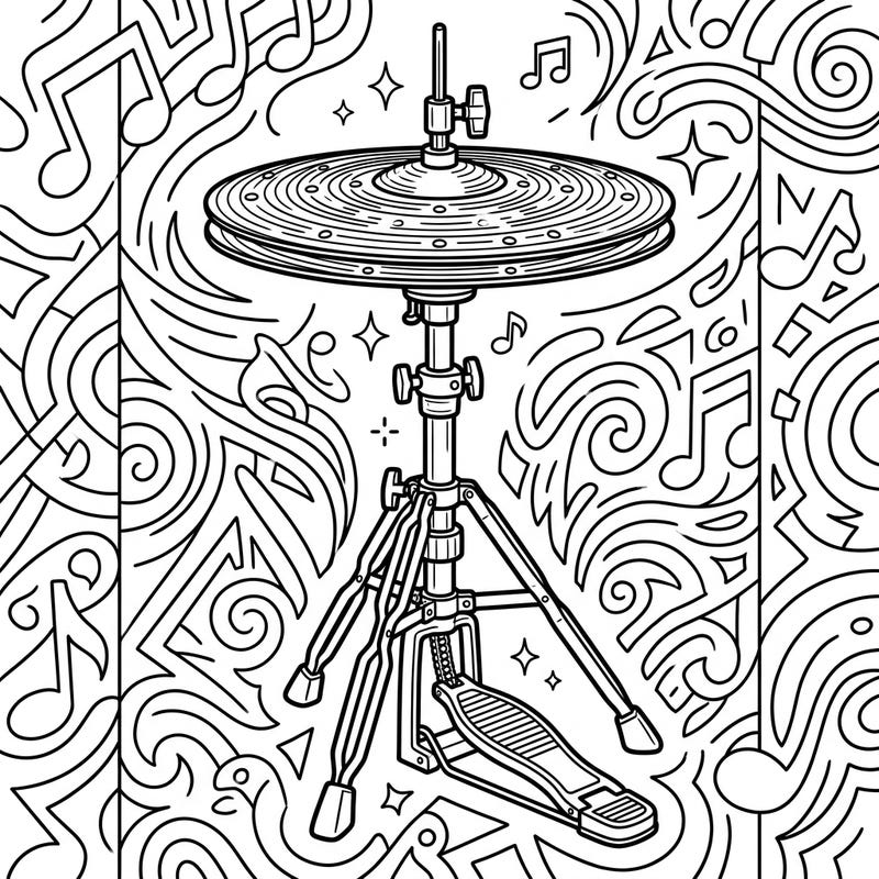 Unleash your inner drummer with this exciting hi-hat cymbals coloring page, specially crafted for creative teens. Dive into the world of music, rhythm, and intricate designs, perfect for adding your unique artistic flair.