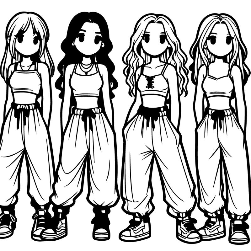 girls in baggy pants and crop tops