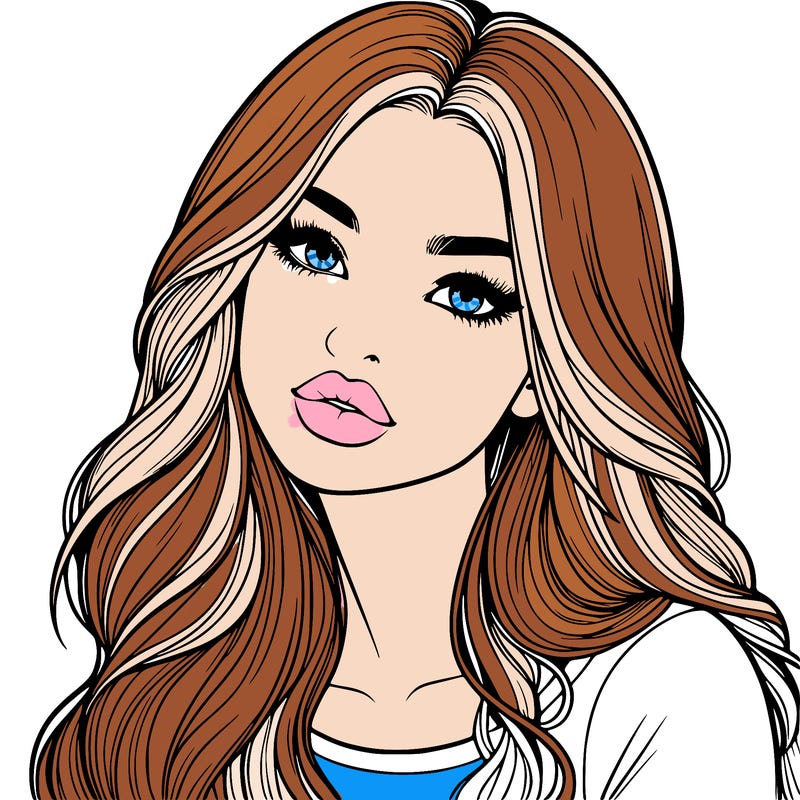 realistic girl with hair on her hair and lips