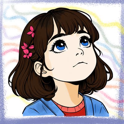 realistic girl looking up