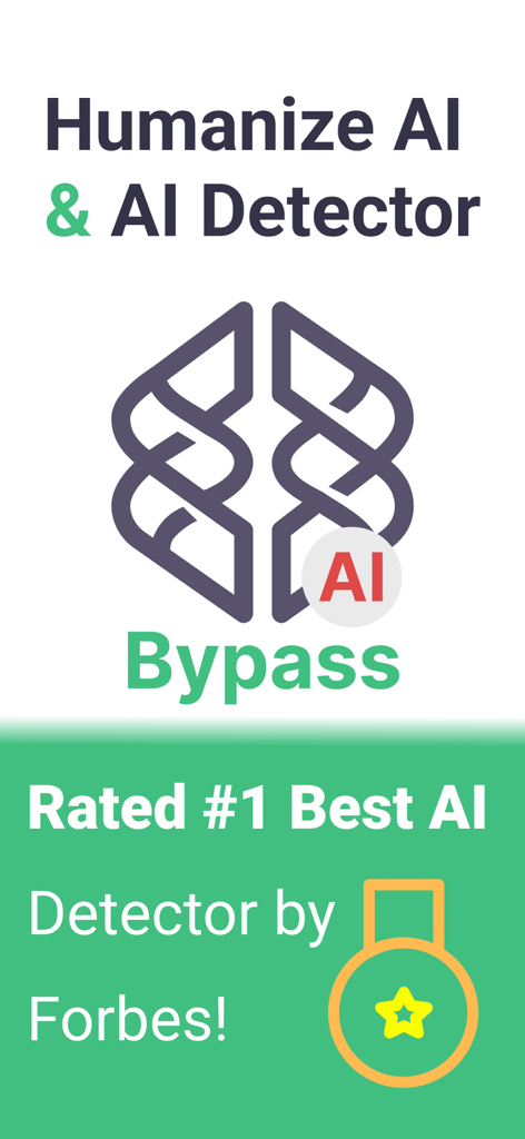 BypassGPT - AI Detector Check - BypassGPT app promotional screen featuring Humanize AI and AI Detector text with a Forbes top rated award badge
