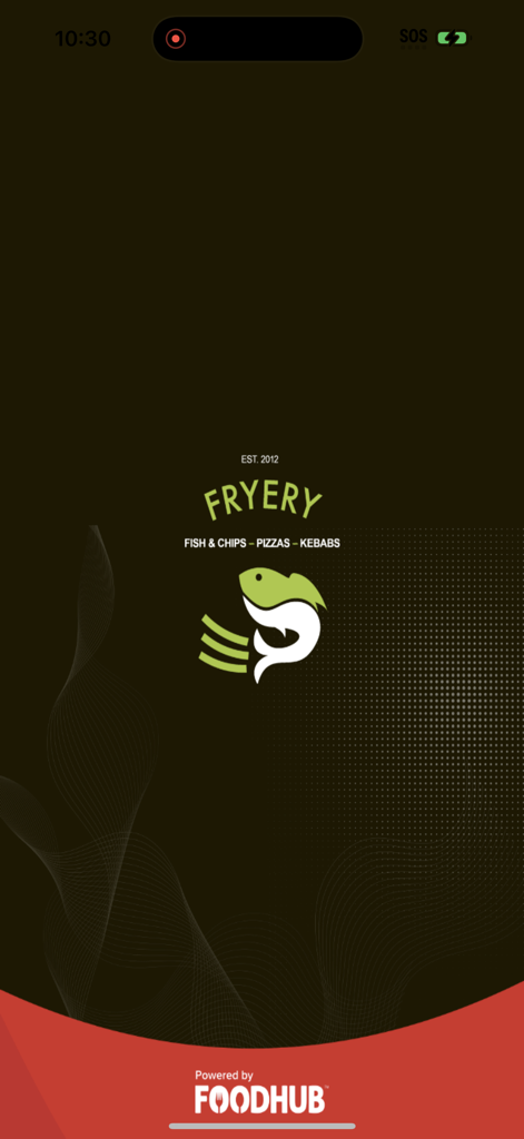 Fryery Haltwhistle. - Fryery Haltwhistle app splash screen featuring the brand logo and food categories