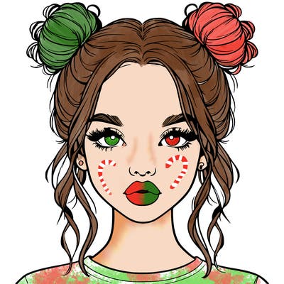 realistic girl with two buns in hair and lips