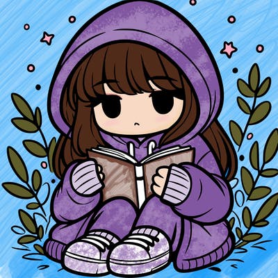 girl in oversized hoodie reading a book