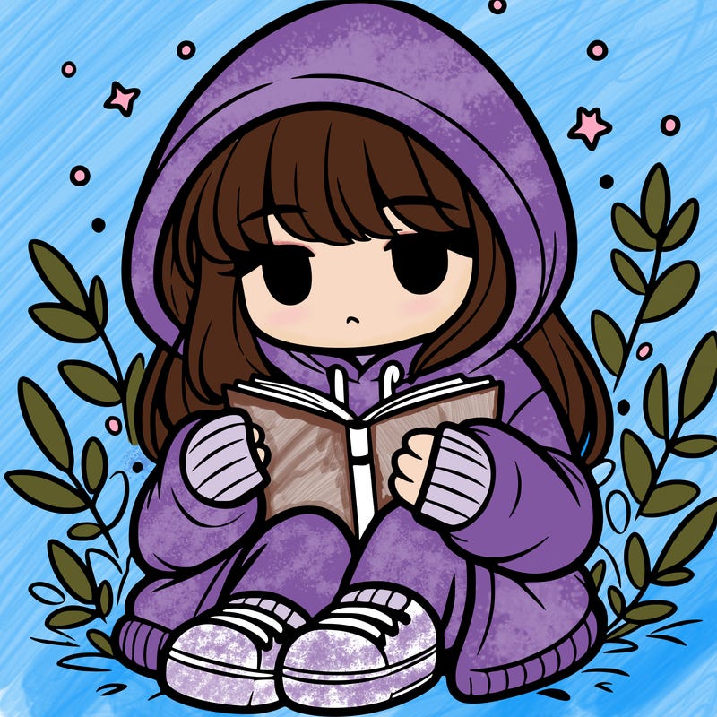 girl in oversized hoodie reading a book