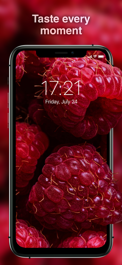 Best Wallpapers 4K - Primo piano ad alta definizione di lamponi come sfondo per cellulare su una schermata di blocco iPhone
