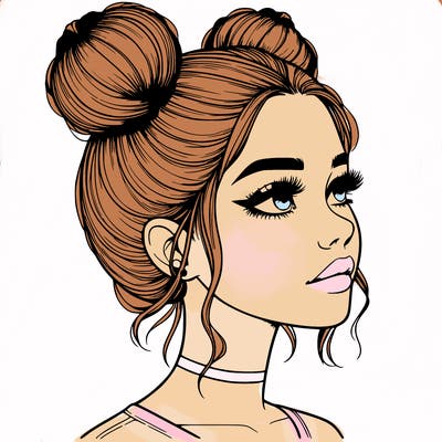 realistic girl with buns on the top of her head