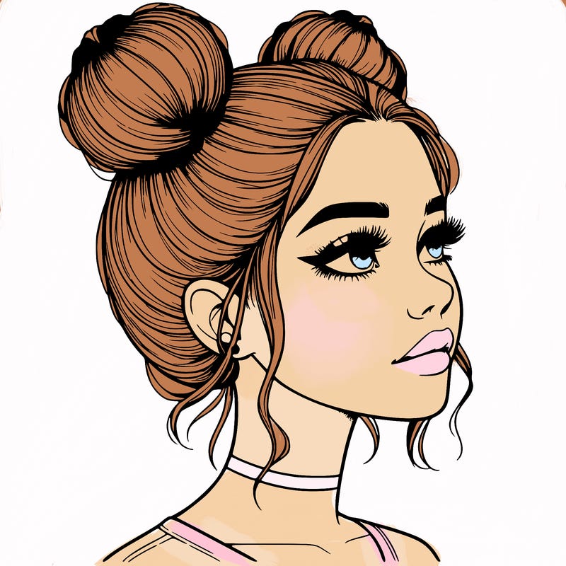 realistic girl with buns on the top of her head