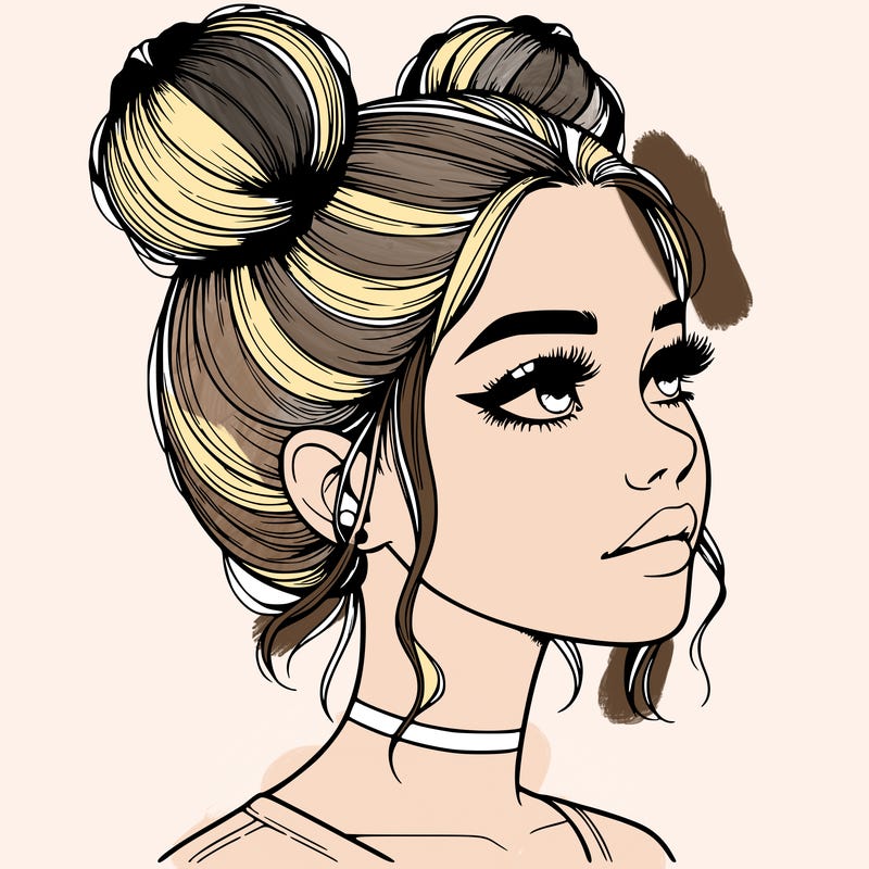 realistic girl with buns on the top of her head