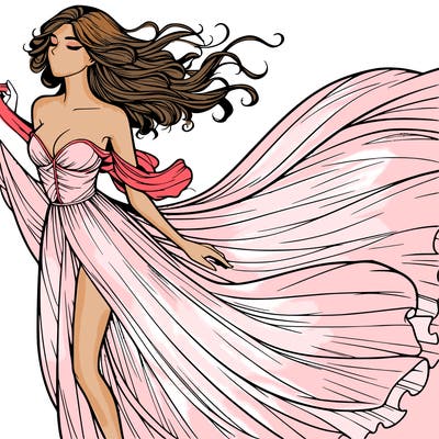 realistic woman in dress flowing the the wind