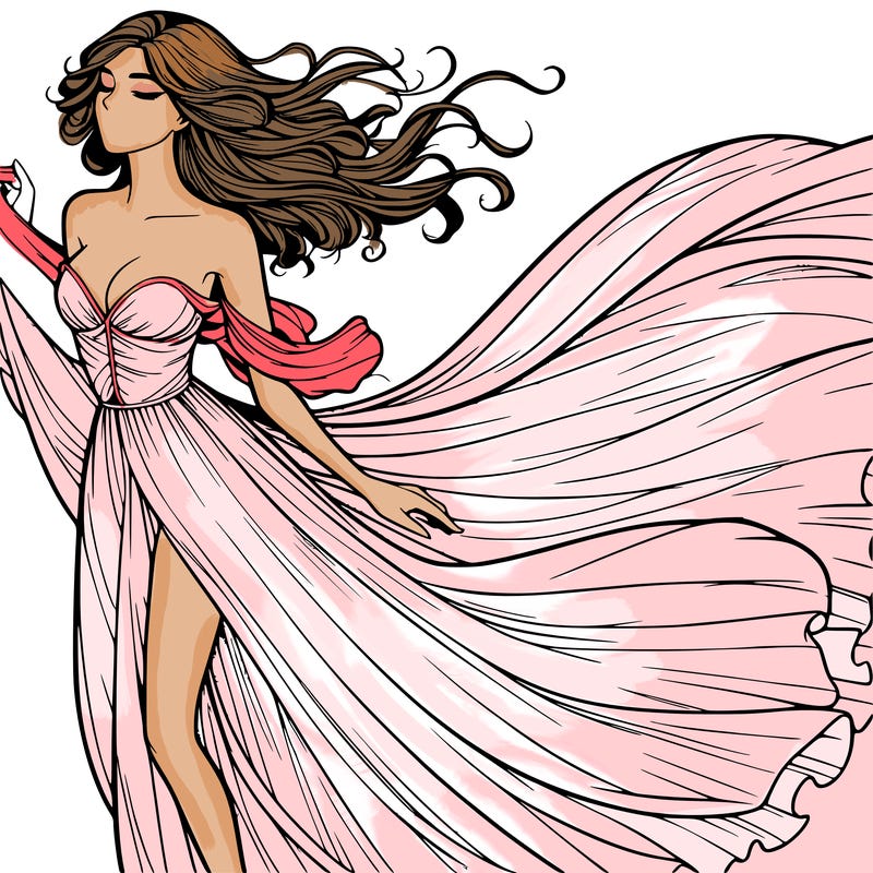 realistic woman in dress flowing the the wind