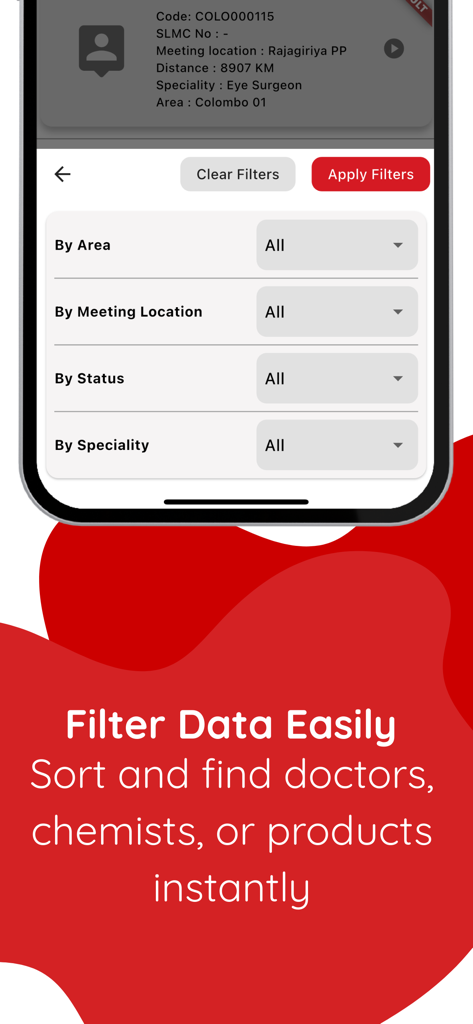 vantage MRIS - Vantage MRIS app interface showing data filtering options for pharmaceutical sales representatives