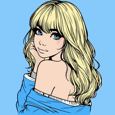 realistic girl with bangs looking over her shoulder