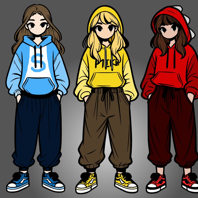 teenager girl wearing baggy pants and hoodie