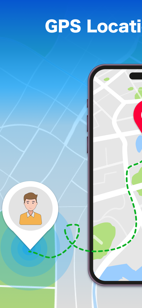 Real-time GPS Location Sharing - Tela do smartphone mostrando rastreamento de localização GPS em tempo real com um pino de avatar de usuário em um mapa