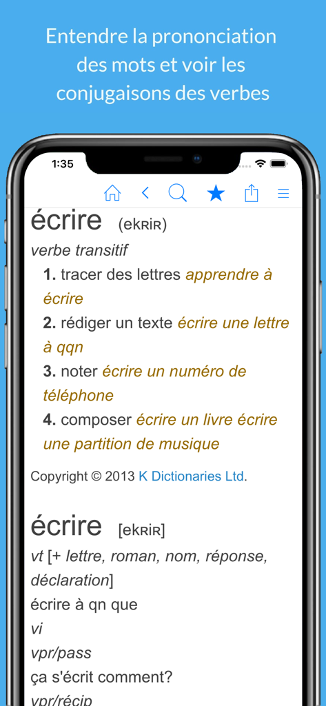 Dictionnaire Français. - French dictionary app showing word definitions and phonetic pronunciation