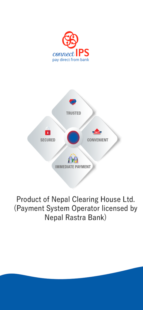 安全で便利な銀行送金をアピールするconnectIPSアプリのスプラッシュスクリーン