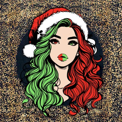 realistic christmas girl with wavy hair and lips