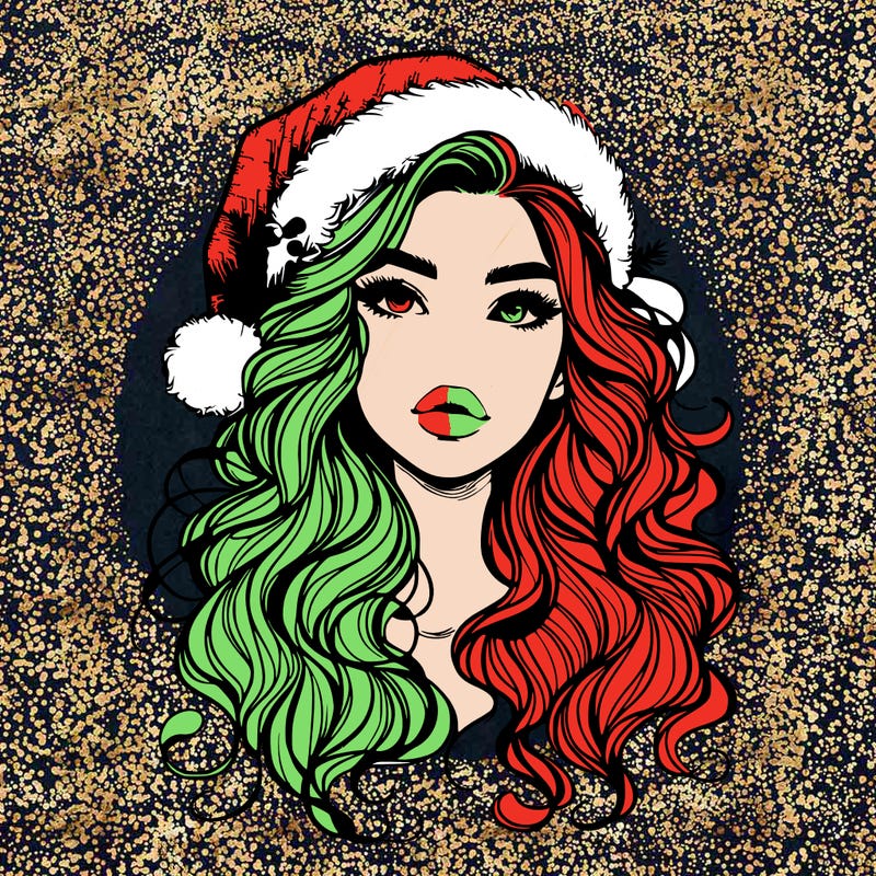 realistic christmas girl with wavy hair and lips