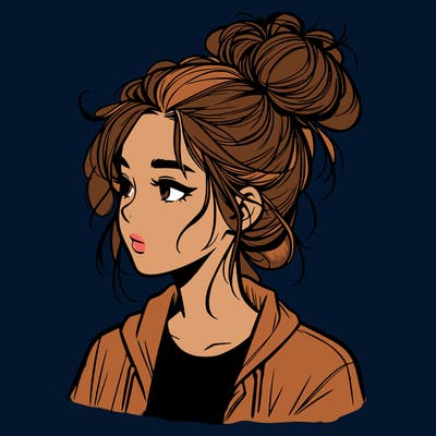 realistic teenage girl with a messy bun
