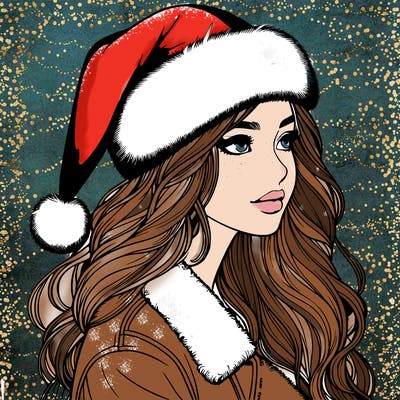realistic girl in santa hat