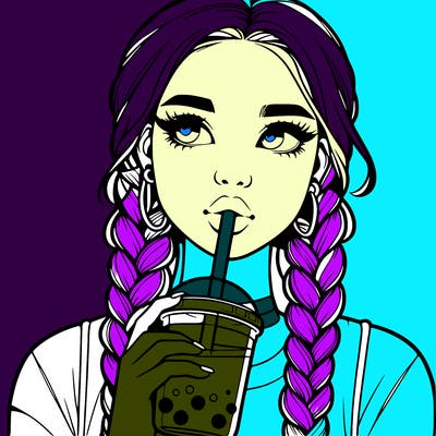 realistic girl with braided hair drinking boba