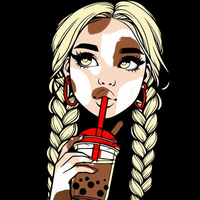 realistic girl with braided hair drinking boba