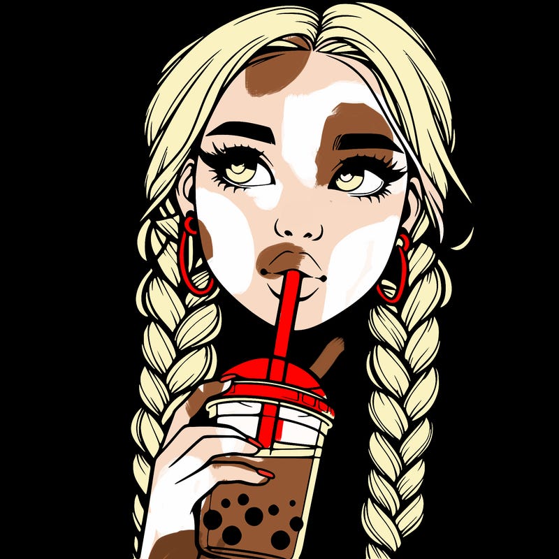 realistic girl with braided hair drinking boba