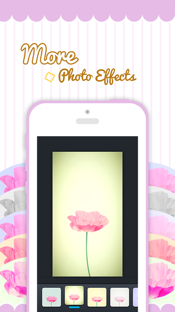 Pic-Frame Grid (Photo Collage Maker and Editor) - Pic-Frame Grid app screen displaying various photo effects and filters applied to a single flower
