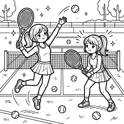 Get ready to ace your coloring game with this exciting illustration of tennis players on the court. One player is mid-serve, while the other is prepared for a powerful return, bringing the thrill of the match to life.