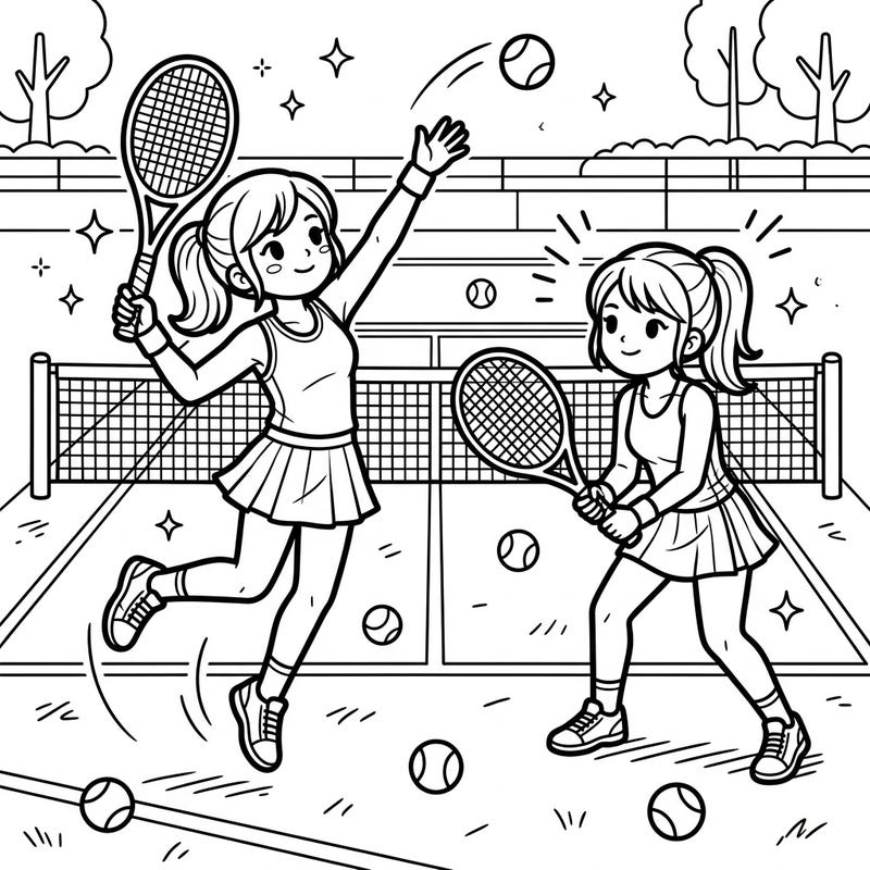 Get ready to ace your coloring game with this exciting illustration of tennis players on the court. One player is mid-serve, while the other is prepared for a powerful return, bringing the thrill of the match to life.