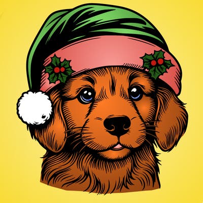 realistic dog wearing a santa hat